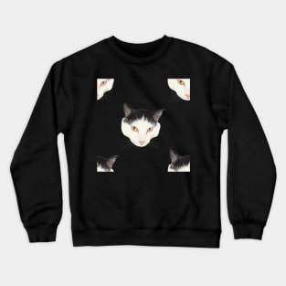 Cute Harlequin Cats Staring at You - Repeat Pattern Crewneck Sweatshirt